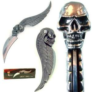   Quality WhetstoneT 7 inch Skull Wing Design Folder Pocket Knife7 inc
