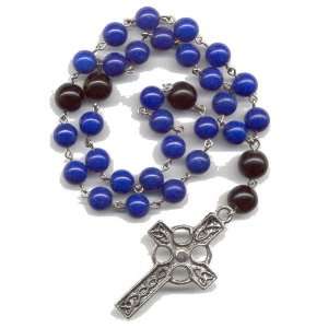   Prayer Beads, Rosary   Lapis Mountain Jade/Black Czech Glass Beads