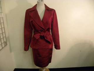 CAROLINA HERRERA wine silk skirt suit 8 BEAUTIFUL  