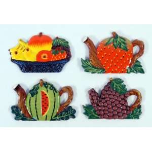   Strawberry Watermelon In Teapot Shape Refrigerator Magnet (Set Of 12