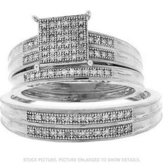   WHITE GOLD FINISH DIAMOND ENGAGEMENT BRIDAL RING TRIO SET .25CT  