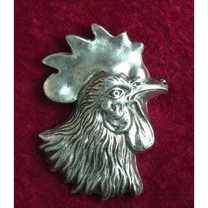  Rooster Head Brooch   Solid Pewter 