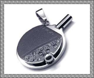 Stainless Steel Table Tennis Racket Pendant Necklace  