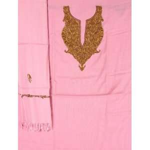  Pink Salwar Kameez Suit Fabric and Stole from Kashmir with 