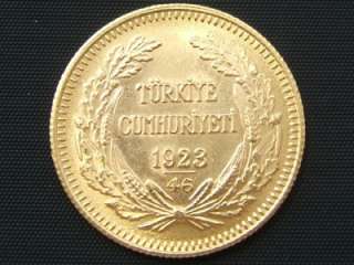 RARE 100 Piastres Kemal Ataturk 22k. Gold Coin 1923 46  