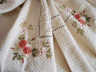 Hand Lace Silk Ribbon Embroidery Waffle Table Cloth XL  