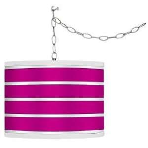 Swag Style Bold Pink Stripe Shade Plug In Chandelier