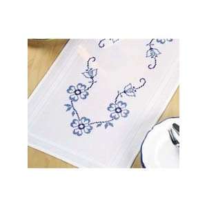  Blue Flowers Table Runner Stamped Cross Stitch Kit: Arts 
