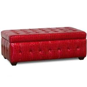   Pattern Vinyl Lift top Tufted Storage Trunk in Red