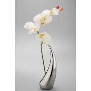 Nambe Elbow Bud Vase with Silk Orchid, 12 Inch High by 3 1/2 Inch 