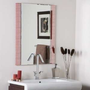   Frameless Rectangular Wall Mirror, Red/Clear Glass